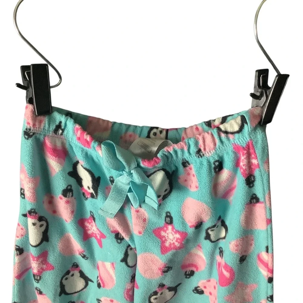 Joe Boxer‎ Pajama Pants Girls Size 7/8 Fleece Teal Penguin Christmas Sleepwear